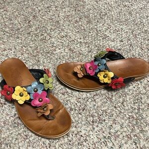 Women's Floral Leather Thong Sandals - Multi
